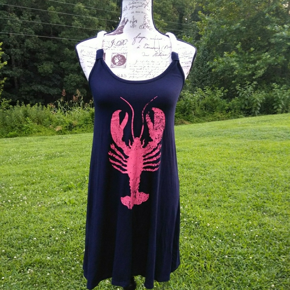 Women’s Navy Swim Coverup with Pink Lobster Graphic